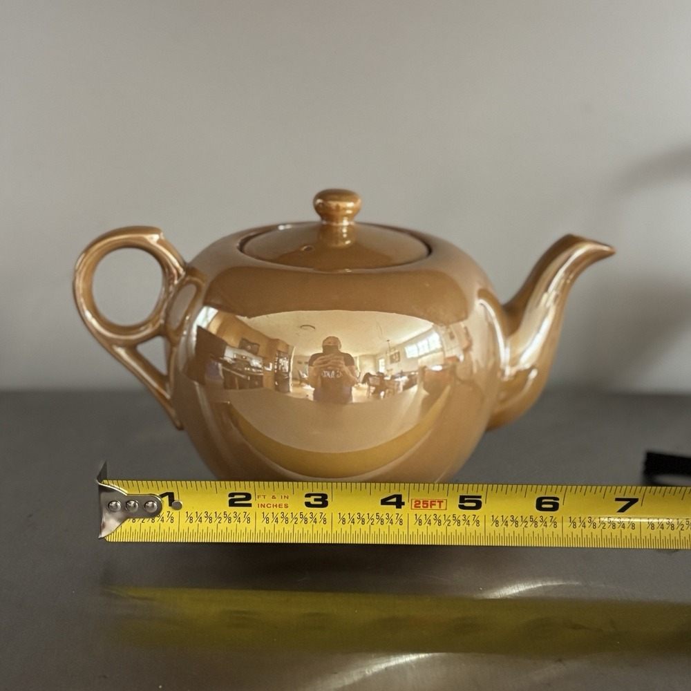 Vintage Orange Yellow Gold Luster ware Iridescent Teapot And Sugar Made In Japan - Picture 11 of 16